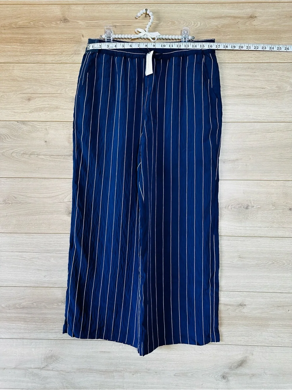 Maeve Navy and White Striped Wide-Leg Pants